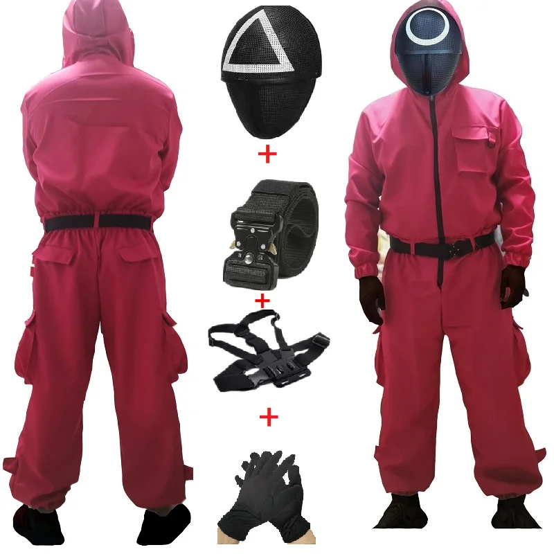 Squid game villain Red jumpsuit cosplay costume Halloween party Round