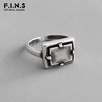 

F.I.N.S Vintage S925 Sterling Silver Ring INS Retro Old Geometric Square Ring Female Costume Jewelry Big Rings for Women