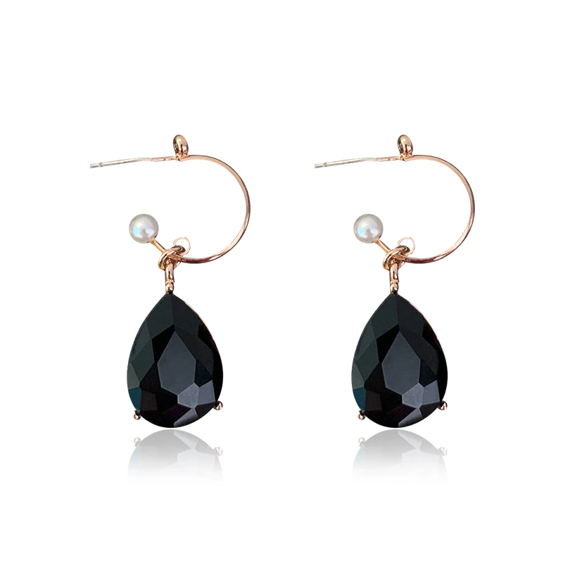 

DREJEW Fashion Black Water Drop Rhinestone Statement Earrings 2019 Alloy Drop Earrings for Women Weddings Party Jewelry HE0561