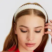 Flatfoosie модные имитация жемчуга повязки для женщин девочек элегантные ручной работы белые широкие обручи для волос аксессуары для волос Вечерние
