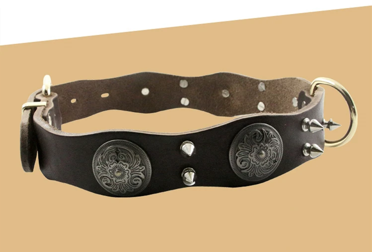 Pet Dog Rivet Collars High Quality Cow Leather Round Bullet Nail Studded Necklace Spiked Strap Punk Style Small Dogs Cat Collar (1)