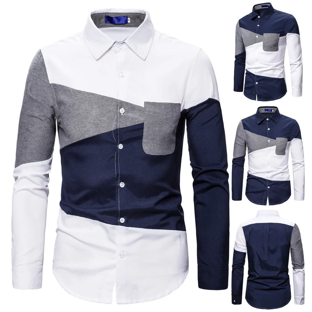 Мужские рубашки, рубашка Camisa hombre, модная, индивидуальная, цветная, Лоскутная, с длинными рукавами, ropa hombre, рубашка, мужская рубашка