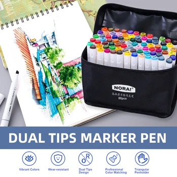 

80 Vibrant Colors Art Markers Set Double Tip Broad Fine Point Alcohol-Based Quick Drying Marker Pen with Carrying Bag
