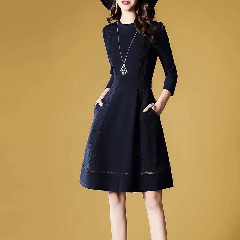 

Ozhouzhan 2019 Spring New Style WOMEN'S Dress French Vintage Lace Dress Waist Hugging Slimming-