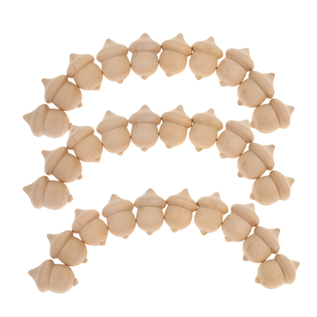 30pcs Novelty Wooden Acorns DIY Unfinished Wood Craft Wedding Decoration