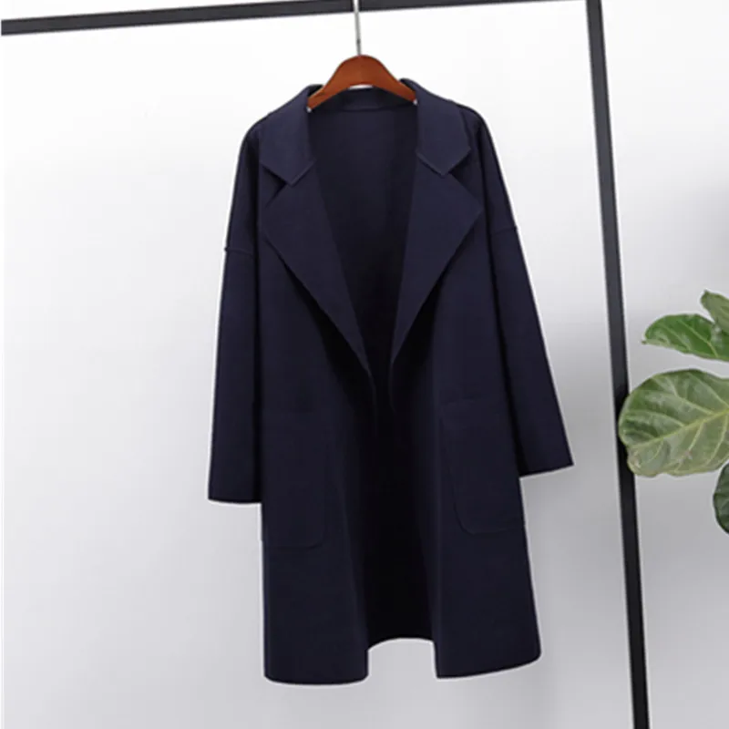 Navy Blue Новое зимнее пальто женское Шерстяное Пальто большого размера длинное женское пальто Abrigos Свободная куртка с длинными рукавами зимняя верхняя одежда manteau femme - Цвет: Navy Blue