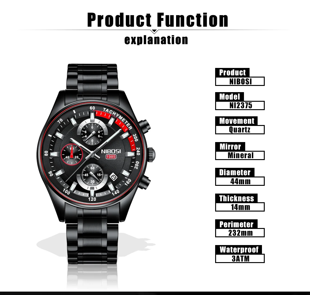 NIBOSI Relogio Masculino, спортивные мужские часы с хронографом, Лидирующий бренд, Роскошные Синие Стальные кварцевые часы, водонепроницаемые часы с большим циферблатом для мужчин