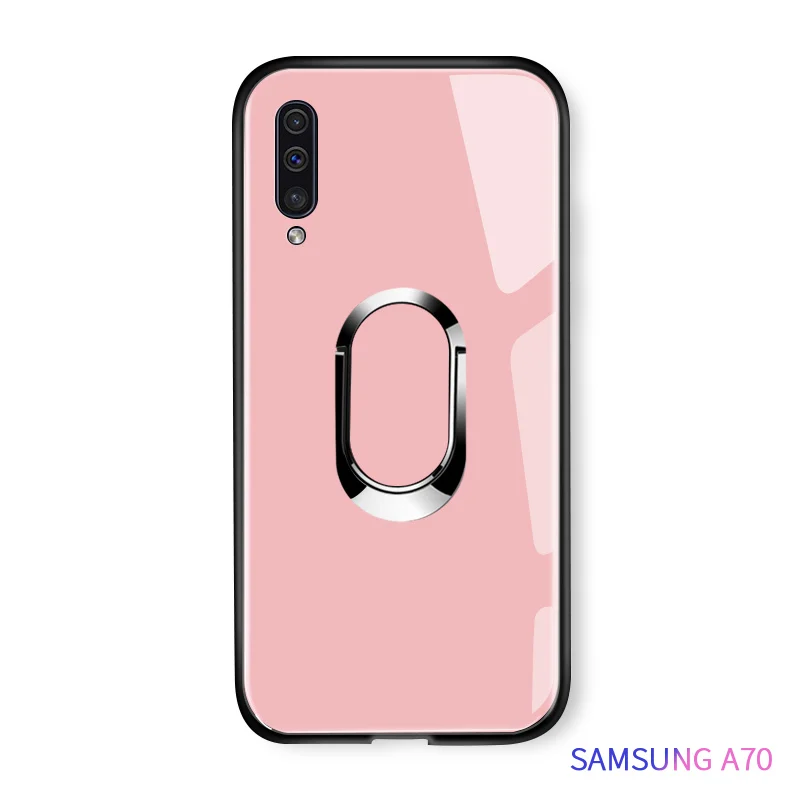 Для samsung Galaxy A50 A60 A70 A80 A90 роскошный чехол-подставка с магнитным кольцом и держателем корпус из закаленного стекла задняя Противоударная крышка для телефона - Цвет: Rose Gold