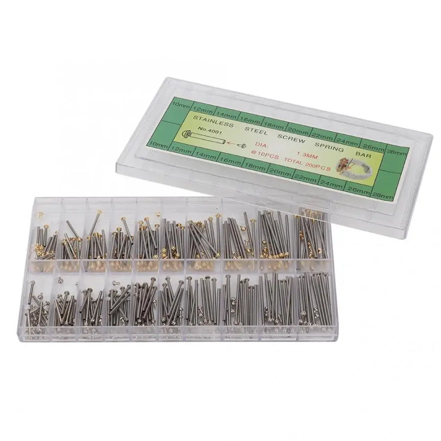 200Pcs 1.3mm Watch Band Link Pin Bar Spring Bars Connector Remover Watch Repairing Tools Accessories for Watchmaker Making