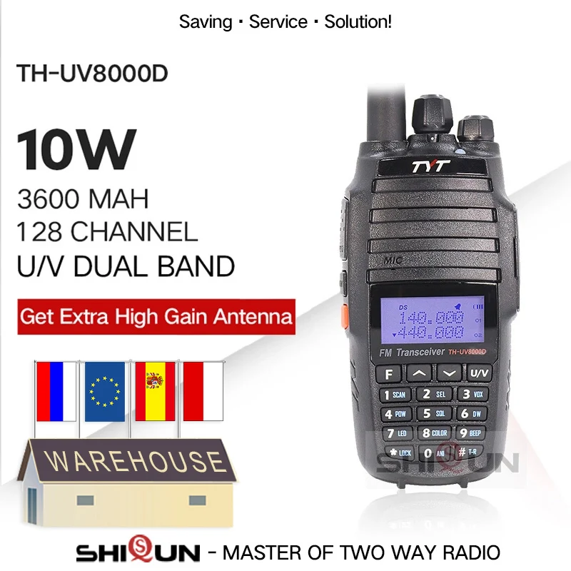 TYT TH-UV8000D Walkie Talkie 10 KM Dual Band VHF UHF 10W Radio Comunicador km 3600mAh Cross-band Repeater Function | Мобильные