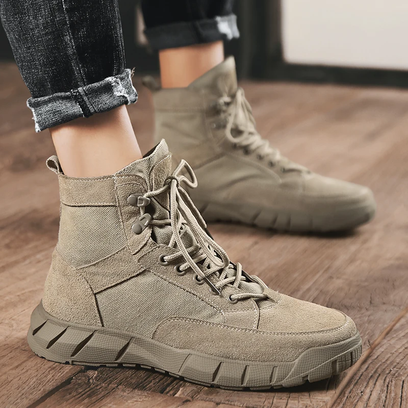

Brand high Top Full Genuine Leather men boots High help Cow Suede men shoes autumn Street style Lace-Up Motorcycle Desert Boots