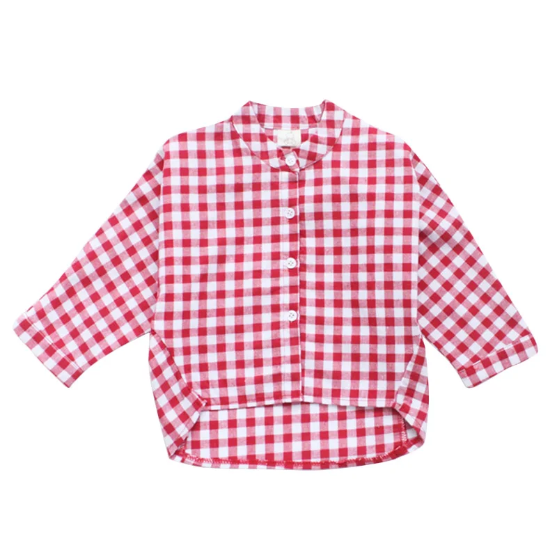 R Autumn Baby Girls Long Sleeve Casual Blouse Children Plaid Print Kids Tops Tees Irregular Design Shirts Blouse 1-6Y - Цвет: R
