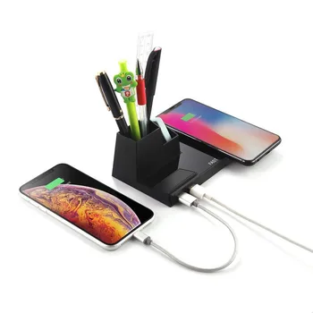 

4 in 1 With USB Pen Holder Qi Wireless Charger Stand Fast Wireless Charging Pad Mat For Samsung Note9 S10e Huawei Mate 20 Pro