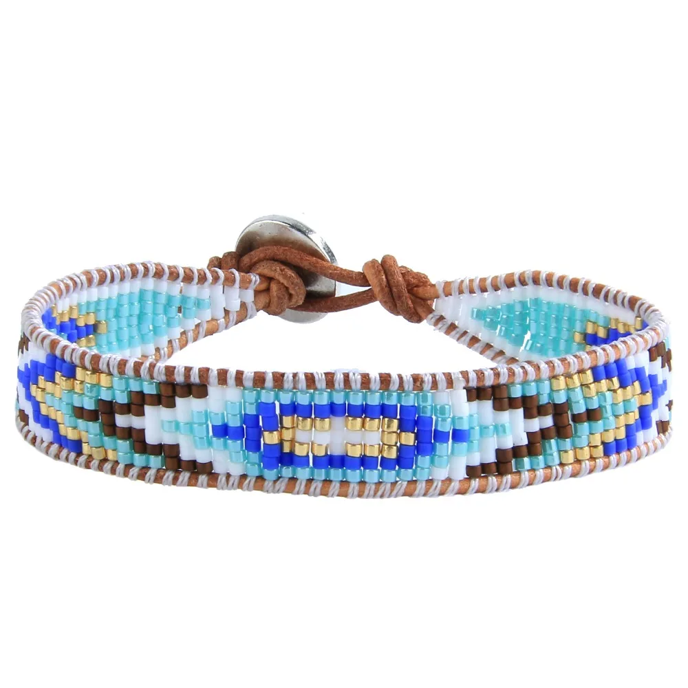KELITCH Bohemian Vintage Miyuki Beaded Wrap Bracelets Hand Woven Colorful Seed Beaded Strand Leather Bangles Cuff For Women