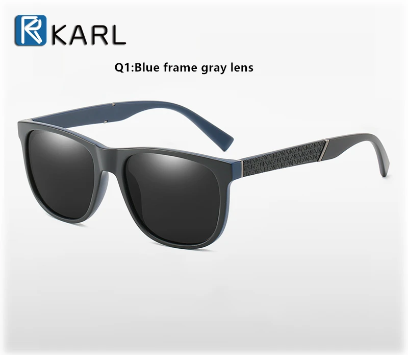 Q1 BLUE SUNGLASSES KARL Классические поляризованные солнцезащитные очки, мужские водительские солнцезащитные очки, роскошный бренд, Черные Квадратные Солнцезащитные очки, wo, Мужские Винтажные Солнцезащитные очки из поликарбоната - Цвет линз: Q1 BLUE SUNGLASSES