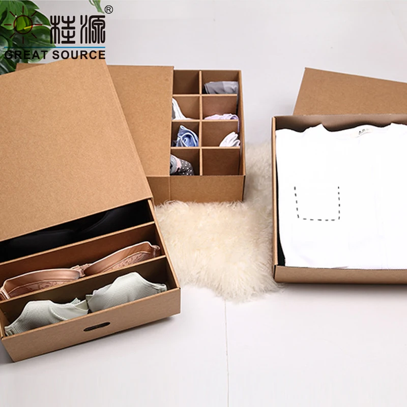 MQQ Foldaway Storage Box Corrugrated Organizer 5 Grids Drawer Single Drawer Kraft Board Storage Box Wit Punch Handle (2PCS)
