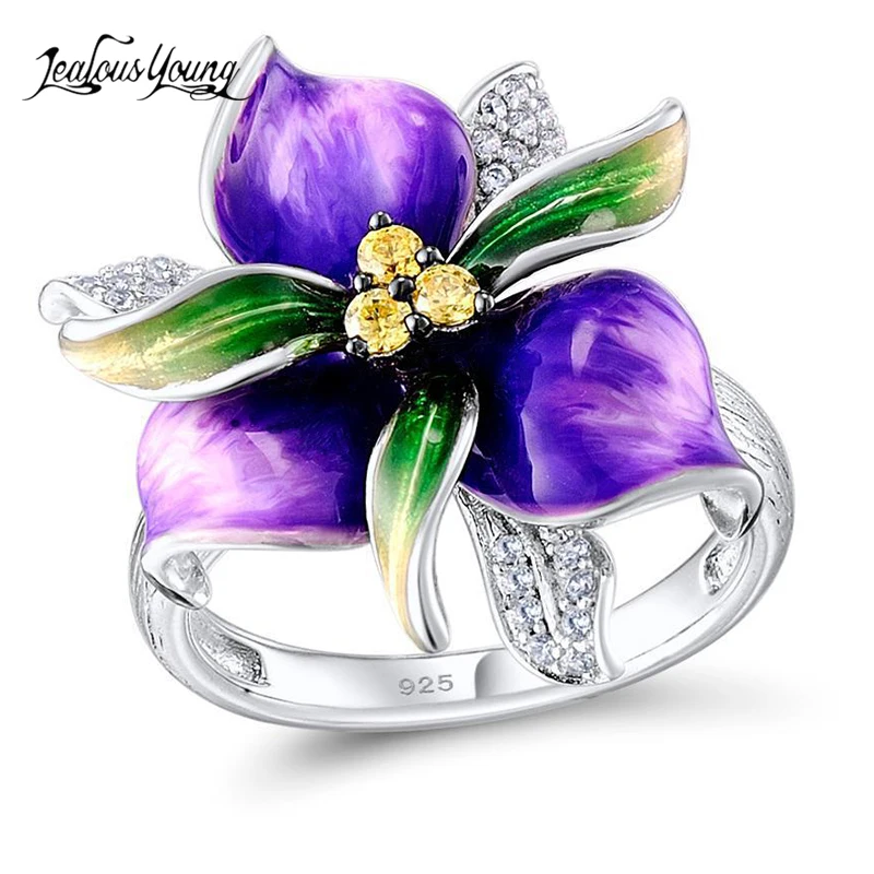 

Ethnic Blue Flower Wedding Rings for Women Exquisite Silver Color Zirconia Engagement Ring Jewelry Accessories Gift