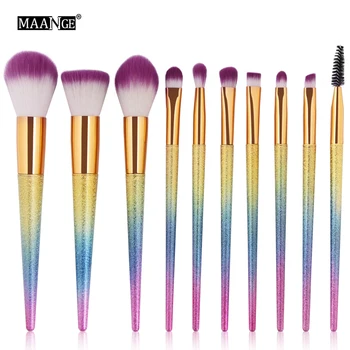 

MAANGE 10Pcs 3D Makeup Brushes Set Cosmetic Foundation Powder Blend Eye Shadow Lash Lip Make Up Brush Maquiagem Beauty Tool Kit