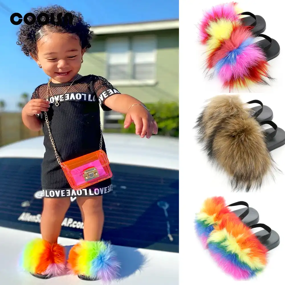 kids furry sandals