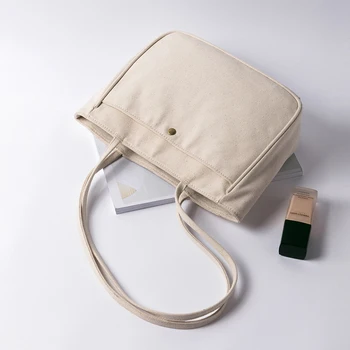

White canvas bag women bag summer small fresh high-end tote bag shoulder bag