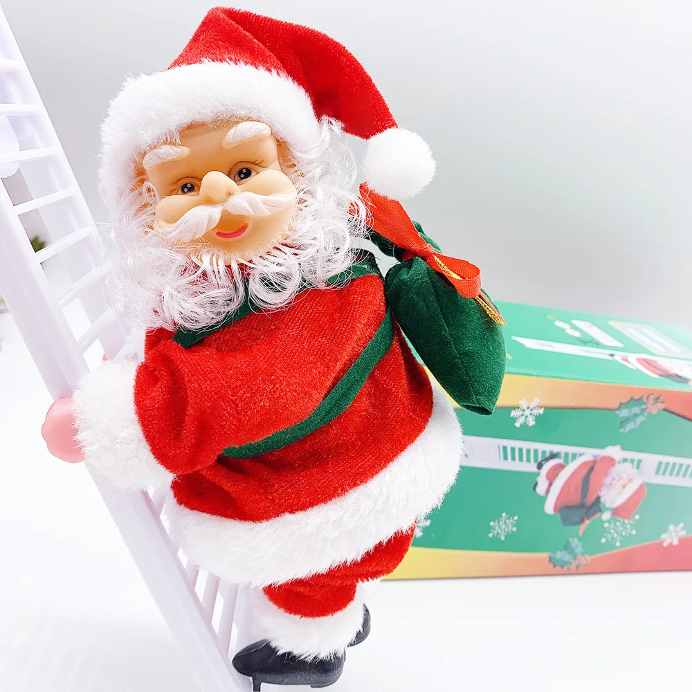 New Electric Santa Claus Climbing Ladder Christmas Music Figurine Party Decoration