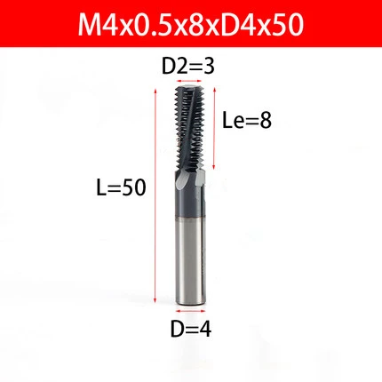 M4X0.5X50L Вольфрамовые стальные фрезерные инструменты с ЧПУ резьбовые концевые фрезы M3-M20 полный метрический карбидный винт для резки резьбы фрезы - Длина режущей кромки: M4X0.5X50L