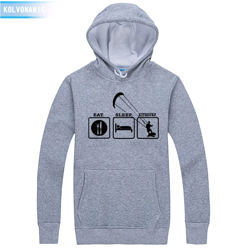 Eat Sleep Kitesurf Толстовка с принтом для мужчин/женщин, Повседневная Толстовка в стиле хип-хоп, мужская спортивная одежда для кайтсерфинга, унисекс, флисовый пуловер с капюшоном - Цвет: Gray 04
