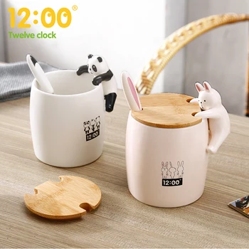

Couple Ceramic Mug Creative Couple Cute Mug with Lid Spoon Student Fashion Korean Style Have A Nice Day Mug Gift MK768