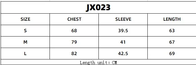 JX023 SIZE CHART