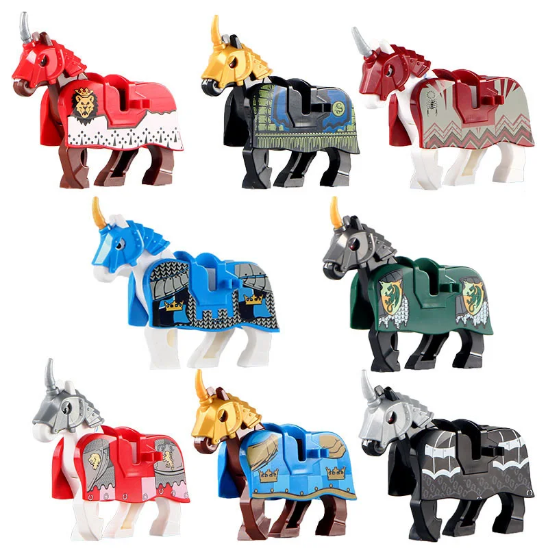 Single Medieval Knights War Armored Horse Wild Animal Figure Horse Building Blocks MOC Accessories Sets Model Kits Bricks Toys (3)