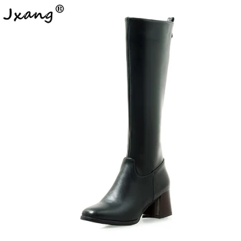 

JXANG New Women Ladies Thigh High Boots Fashion Suede Leather High Heels Female Knee High Boots Plus Size Sexy Party Shoes Black