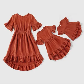 

Family Look Mom and Daughter Clothes Cotton Solid Fashion Women Girls Baby Dress Mother Daughter Dress Family Matching Outfits