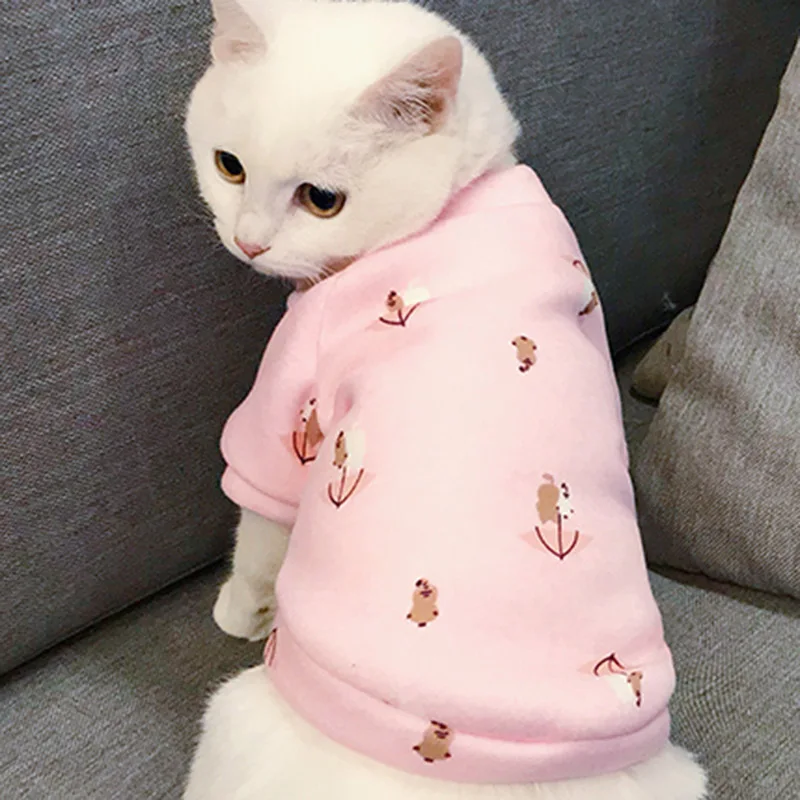Милый принт, костюм для питомцев, кошек, толстовка с капюшоном, зимняя теплая одежда для кошек, мягкий флис, щенок, кеди, одежда, пальто, товары для животных