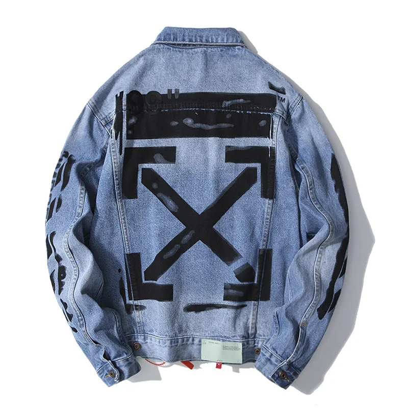

2019 Spring And Autumn New Style Ow Hot Selling 99 Painting Applique Lava Patterned Denim Jacket Teenager MEN'S Denim Jacket