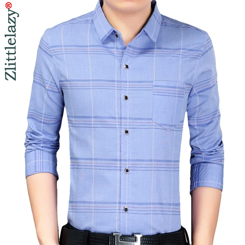 2020 брендовая Повседневная приталенная Мужская рубашка в клетку с карманами и