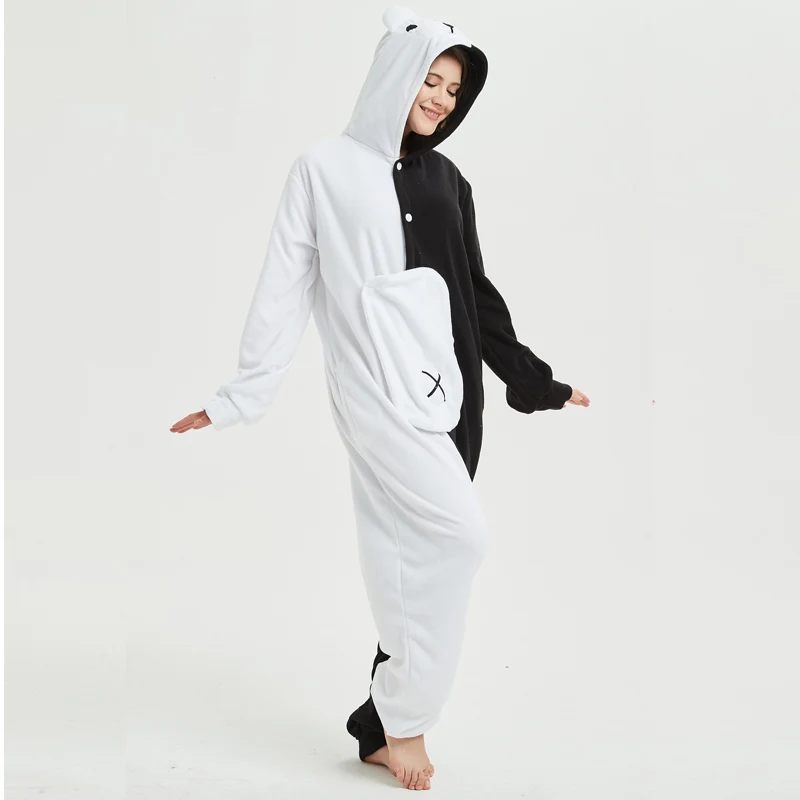 кигуруми Monokuma мультфильм пижамы Забавный черный белый медведь Комбинезоны для