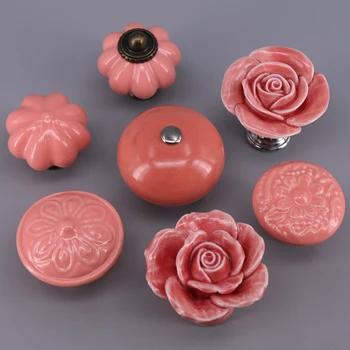 1PCS Pink Color Cabinet Drawer Kitchen Cupboard Knob Ceramic Furniture knob Handle Pull Hardware with Screws