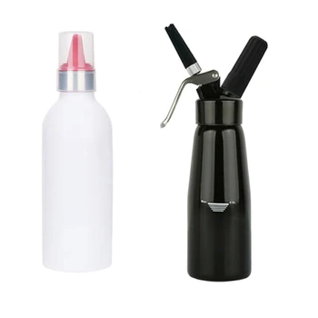 

Cream Dispenser Stainless Steel - Professional Whipped Cream Maker - Gourmet Cream Whipper - Large 500Ml with Squeeze Bottle, Ke
