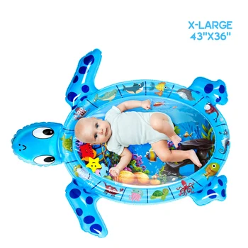 

Tummy Time Mat with Wrist Rattles Set X-Large Inflatable Water Play Mat, Turtle Shape Newborn Baby Mat for 3 6 9 12 Months