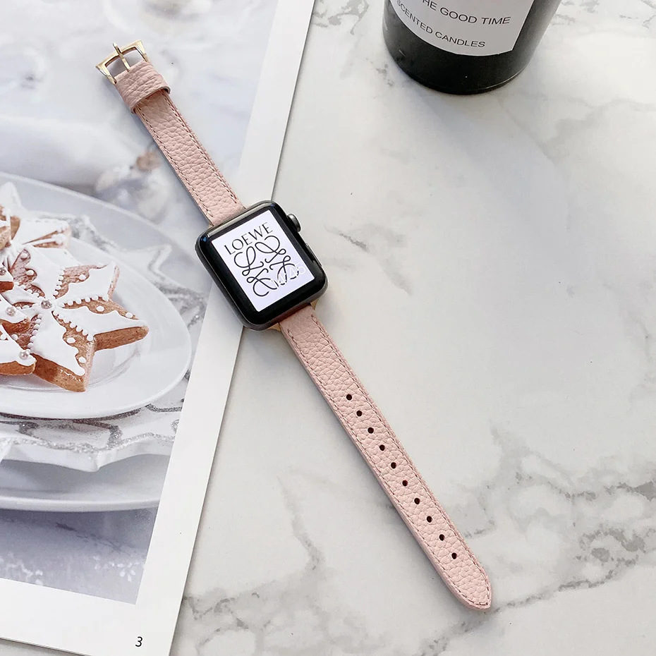 

14mm Fine Grain Leather Strap for Apple Watch Band 44mm 40mm 42mm 38mm Bracelet iWatch Series 6 SE 5 4 3 2 Wristband Replacement