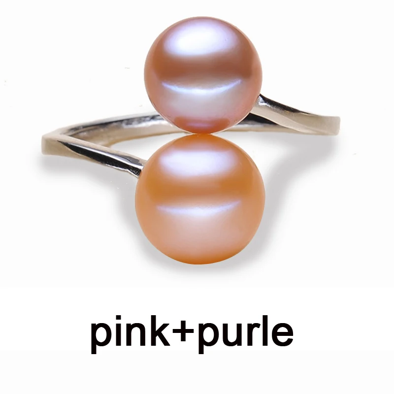 pink purple ring Черные жемчужные кольца для женщин, свадебные натуральные двойные жемчужные 925 Серебряные женские кольца с жемчугом обручальные подарки на день рождения для девочек - Цвет камня: pink purple ring