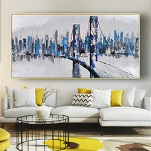 Large Hand-painted oil painting Modern city View Canvas Painting Golden Gate Bridge Landscape Wall Art for Living Room Decor art