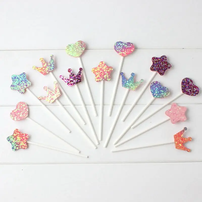 

5PCs Party Cake Decor Rainbow Heart Flash Stars Butterfly Cake Topper Birthday Cupcake Topper For Baby Shower Cake Decoration