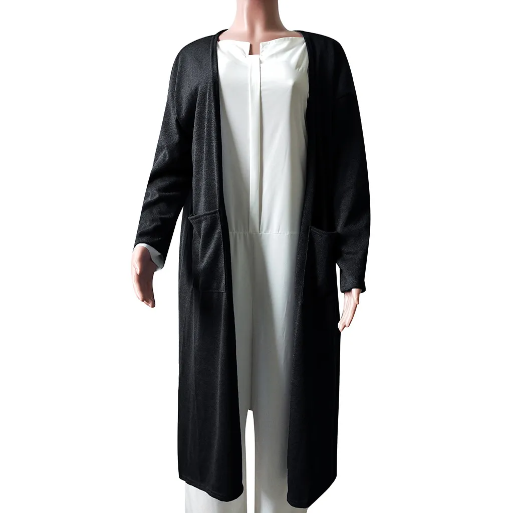 Женские Однотонные кардиганы с длинным рукавом и открытым передом, джемпер, Свитера с карманами, топы для женщин, повседневная одежда для беременных женщин, осенне-зимние пальто - Цвет: Black