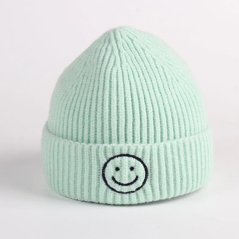light green Новая модная вышитая шляпа, детские шапки для мальчиков и девочек, Вязаные изделия для младенцев, Зимняя Толстая детская Милая шапка, От 0 до 6 лет - Цвет: light green