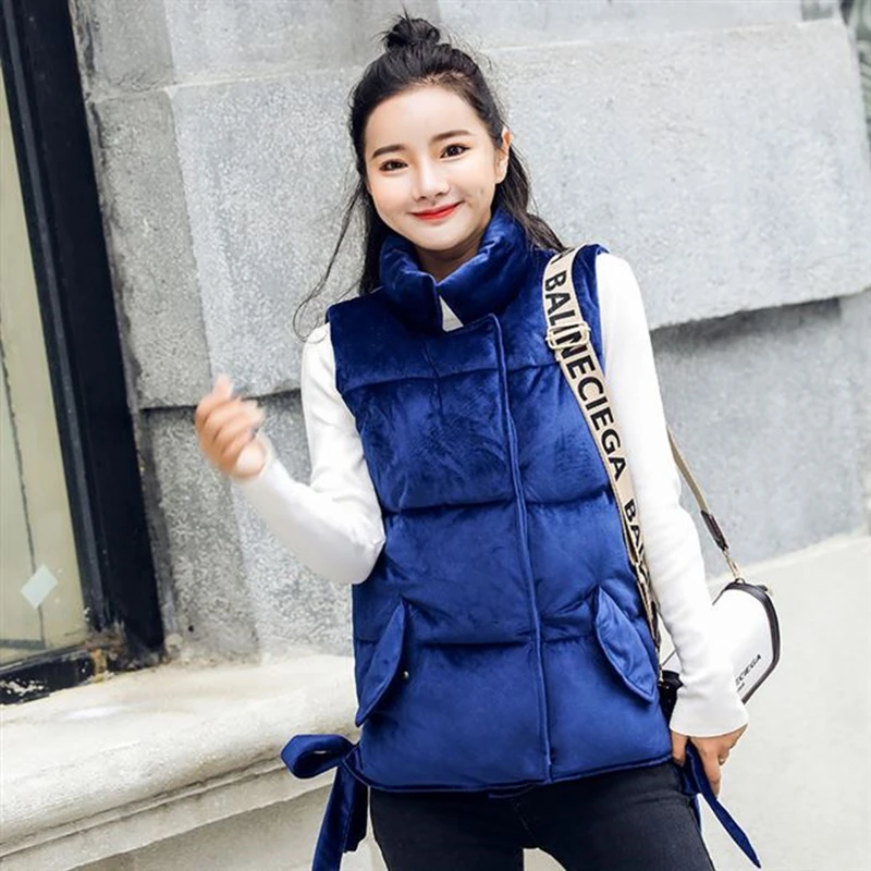 Вельветовый жилет, верхняя одежда, весенний зимний жилет, толстая секция, сохраняющая тепло, пальто, корейский стиль, однотонный жилет без рукавов, женская одежда - Цвет: Королевский синий