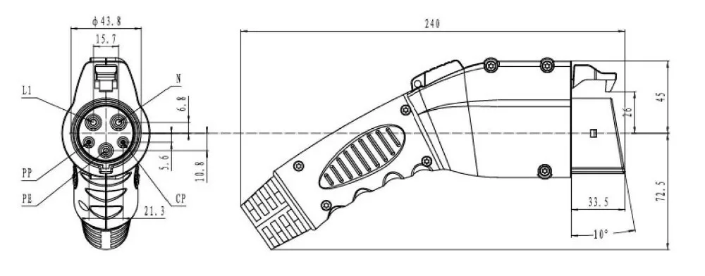 Портативный адаптер для зарядного устройства EV SAE J1772 16A 32A разъем зарядки Type 1 Female