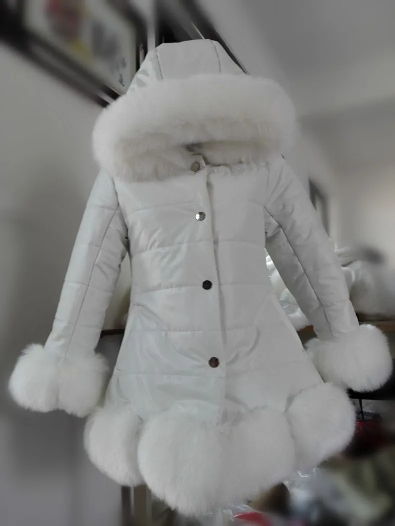 Однотонная куртка с хлопковой подкладкой для детей, модное пальто для девочек верхняя одежда с меховым капюшоном детская теплая куртка из искусственной кожи зимняя одежда для малышей - Цвет: Белый