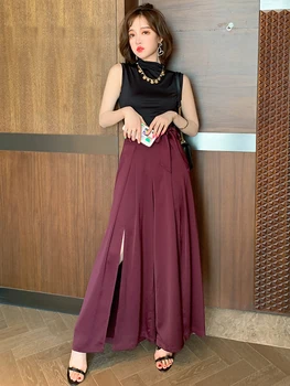 

Fashion Royal Sister Style High Waist Lace-up Fashionable Western Style Split Vertical Wide Leg Skirt Women's Summer New Style