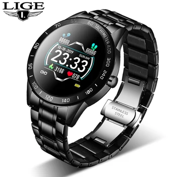 

LIGE Steel Band Smart Watch Men Heart Rate Blood Pressure Monitor Sport Multifunction Mode Fitness Tracker Waterproof Smartwatch